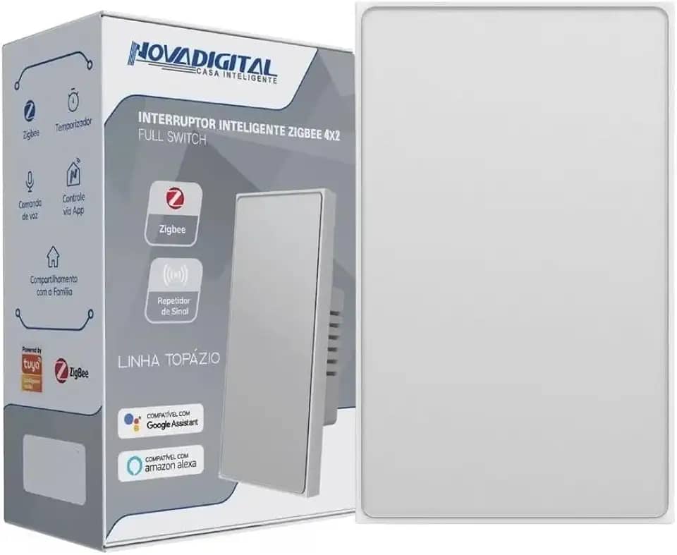 Interruptor Inteligente NovaDigital Topázio 4x2 Zigbee 3.0 Full Switch Preto ou Branco (Branco (1 Botão))