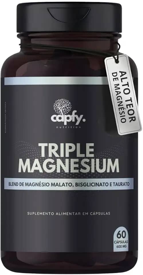 Tri Magnésio Malato Taurato Bisglicinato 600 mg 60 Cápsulas Triple Magnesium Premium Alta Concentração Capfy. Nutrition