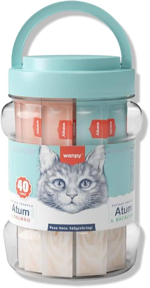 Wanpy/Truly Creamy Petisco Cremoso para Gatos, 40 Sachês, 560g, Atum e Salmão + Atum e Bacalhau