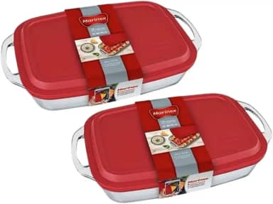 Jogo 2 Assadeira Travessa Lasanheira Linha Seletta 3,5lt Com Alça e Com Tampa Marinex