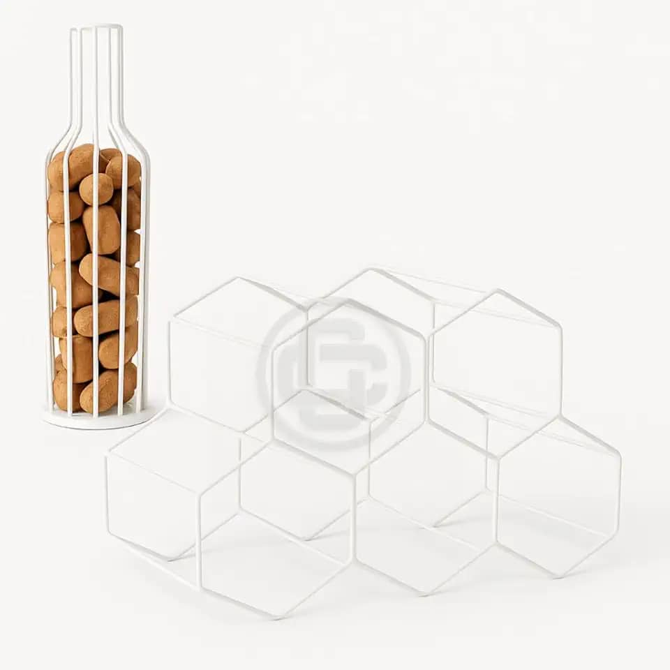 Conjunto de Adega Aramada de Mesa e Porta Rolhas Decorativo Para Vinho, Estilo Moderno (KIT BRANCO)