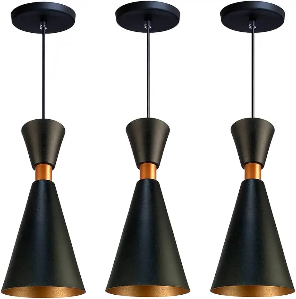 Kit 3 Pendente Lustre Luminária Mini Pequim Preto 24cm