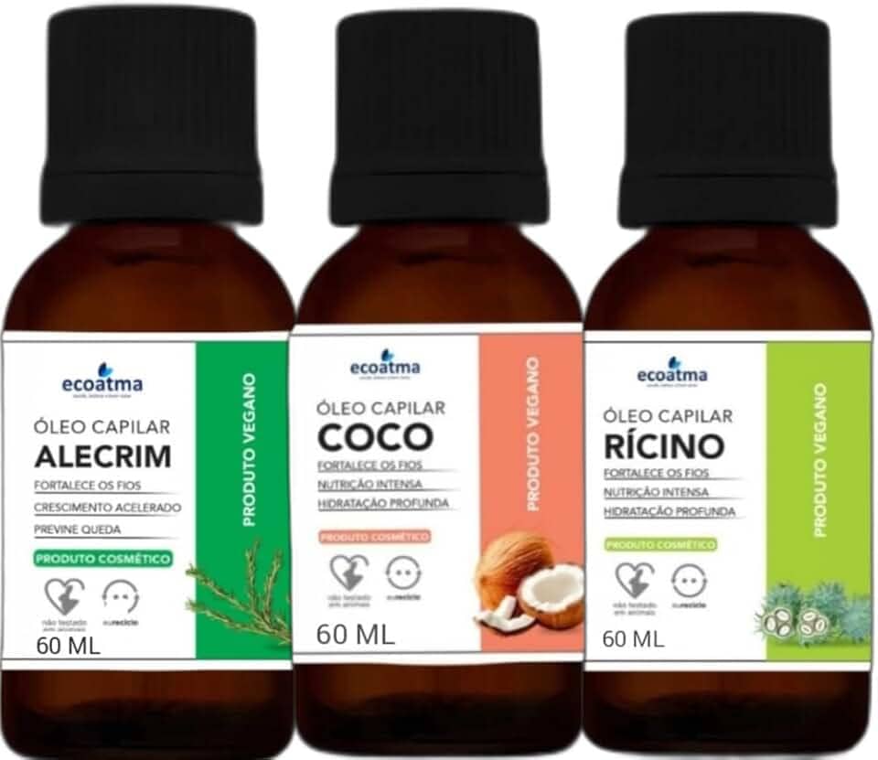 Óleo De Rícino Coco E Alecrim Terapia Capilar 60ml Cada - Premium