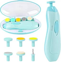 Cortador e Aparador de Unhas Elétrico para Bebê Recém-Nascido – Lixa de Unha com 6 Lixas Suaves para Diferentes Idades, Seguro e Silencioso, Uso Infantil e Adulto (Azul)