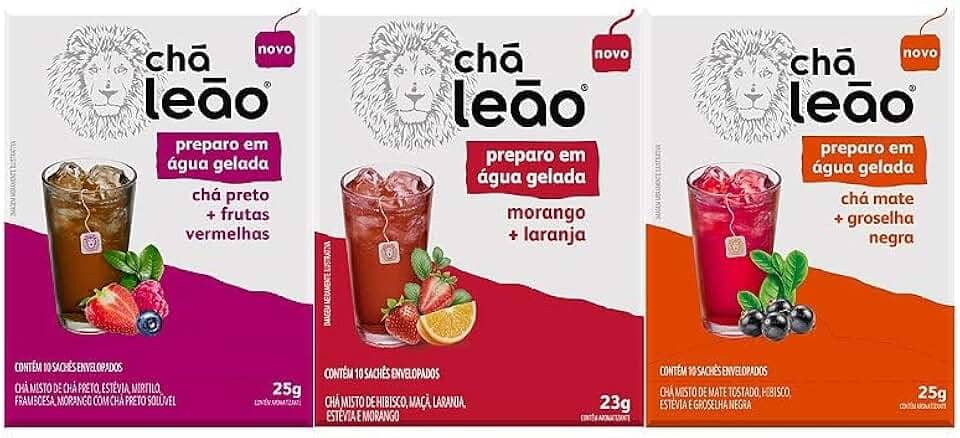 Combo Chá Gelado Leão – 30 Sachês (Frutas Vermelhas, Morango e Laranja, Matte e Grosselha Negra)