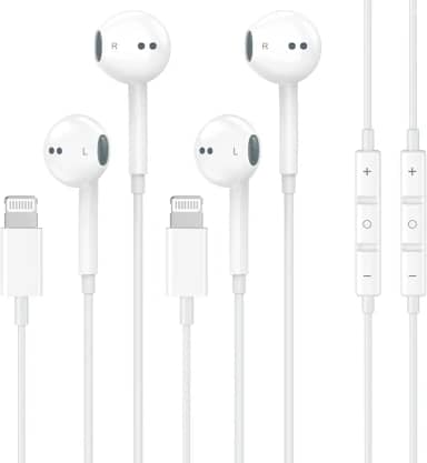 Pacote com 2 fones de ouvido com fio para iPhone com microfone integrado e controle de volume, fones de ouvido com redução de Nosie compatíveis com iPhone 14 13 12 11 Pro Max XS XR X 8 7, compatível