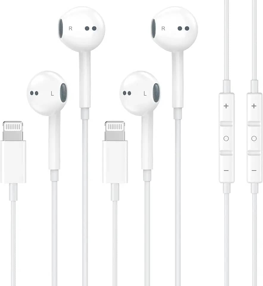 Pacote com 2 fones de ouvido com fio para iPhone com microfone integrado e controle de volume, fones de ouvido com redução de Nosie compatíveis com iPhone 14 13 12 11 Pro Max XS XR X 8 7, compatível