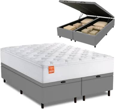 Cama Box Baú Colchão Casal King Molas Ensacadas Real 193x203x68cm Branco/Cinza Inducol - Suporta até 130kg por Pessoa