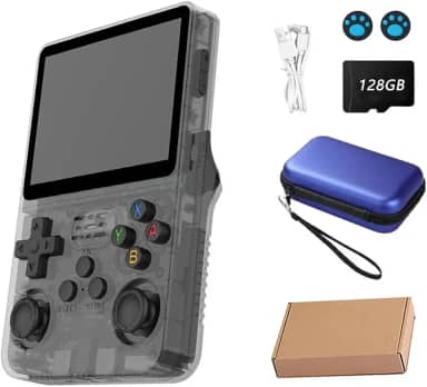 Console de video game portátil R36S Retro de 128 GB,r36s console portatil, mais de 39.000 jogos, Arkos 2.0, tela IPS de 3,5 polegadas, reprodutor de vídeo de bolso (cor：preto)