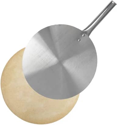 Pedra Refratária 37cm Redonda + Pá de Alumínio 35cm para Pizza Forno Churrasqueira