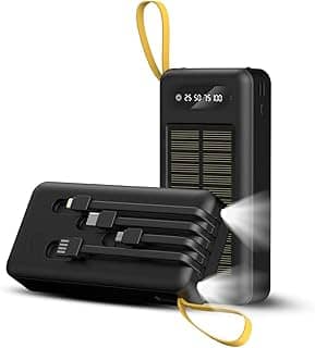 Banco de Energia Solar BLACKULTRA de 20000mAh, Carregador Portátil com Painel Solar, Lanterna LED Dupla, à Prova de Chuva, para Acampamento e Atividades ao Ar Livre