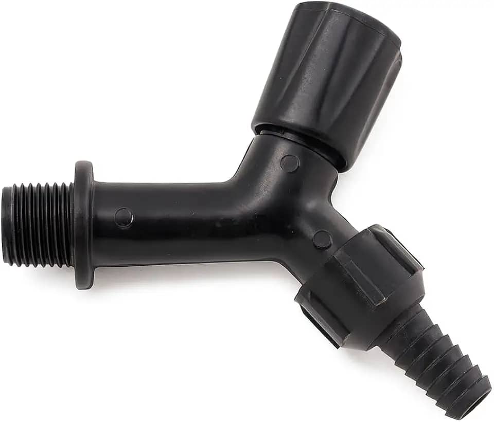 Torneira Plástica para Jardim, Tanque e Irrigação, 10cm, Rosca 1/2 Polegada, Engate 3/8 Polegada, Preta