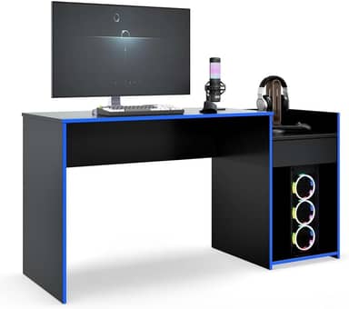 Mesa para Computador Pc Gamer Com Gaveta Nicho Escrivaninha Eros (Preto/Azul)