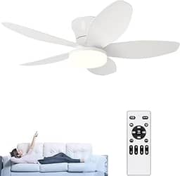 Luzes de Ventilador De Teto Com Controle Remoto, Ventiladors De Teto Silencioso, Ventilador De Teto Com Lampada, Lampada Ventilador, Lampada Ventilador, 5 Pás, Branco