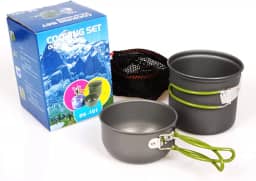 Kit Panelas Compactas para Camping Trekking Pescaria Alumínio 2 Peças Com Pegador