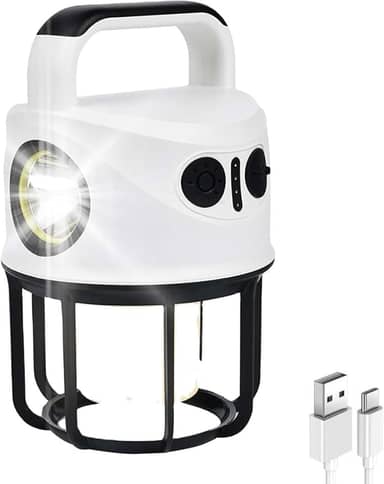 Lampião LED 2 em 1 Lâmpada para Acampamento Luminária e Lanterna de Mão Recarregável USB Iluminação Camping Barraca Pesca Trilhas Multiuso Acampamento Pesca Trilhas Manutenção Emergências Portátil