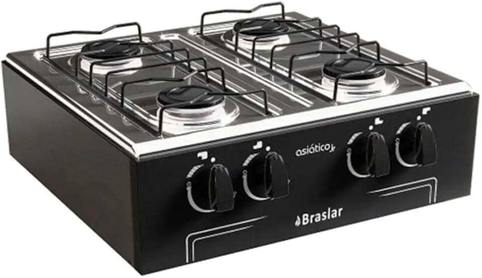 Fogão Portátil 4 Bocas Asiatico Junior Braslar Preto