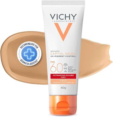 Vichy, Pigment Control, Protetor Solar Facial anti manchas com Alta cobertura, Vitamina B3, Ácido Tranexâmico, FPS60, 40g