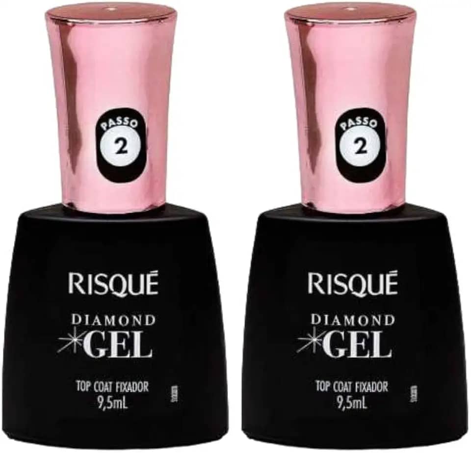 Kit 2 Risque Diamond Gel Top Coat Fixador 9,5ml Extra Brilho.
