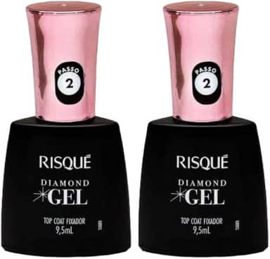 Kit 2 Risque Diamond Gel Top Coat Fixador 9,5ml Extra Brilho.