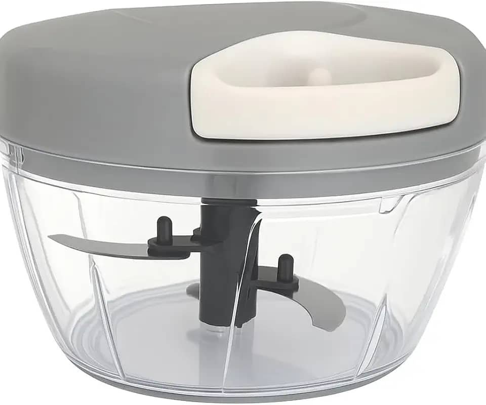 Processador Manual de Alimentos com Lâminas Triplas, Recipiente de 500ml, Plástico e Vidro, 13x8cm, para Picar Legumes e Vegetais, Multiuso na Cozinha