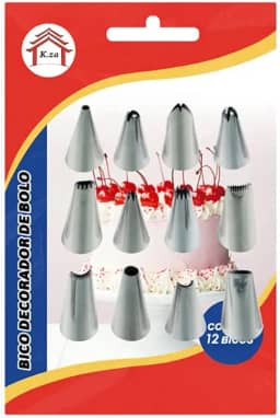 Kit Bico de Confeitar 12 Peças Aço Inox Decoração Bolo Cupcake Doces Biscoito Confeitaria