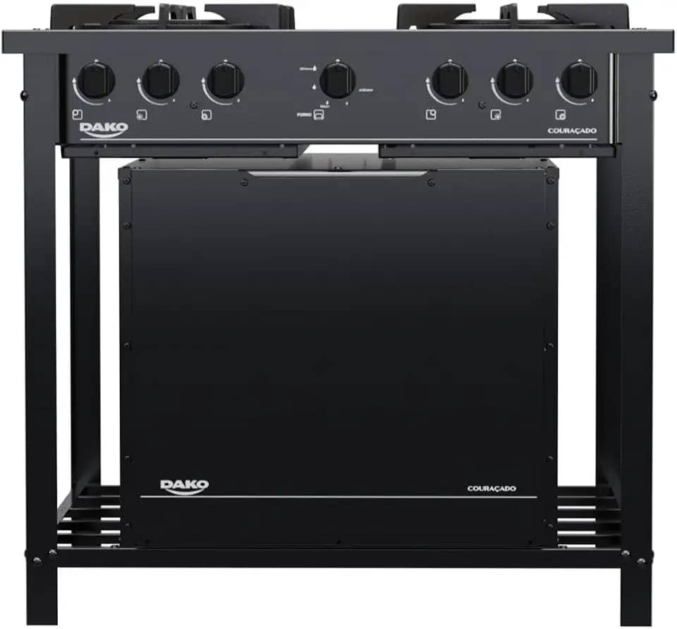Fogão Industrial 4 Bocas Preto com Forno e Tripla Chama Dako Couraçado