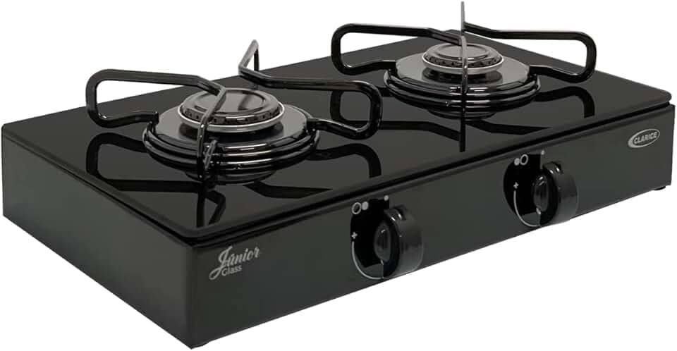 Fogão a Gás portátil Clarice Junior 2 Bocas glass preto