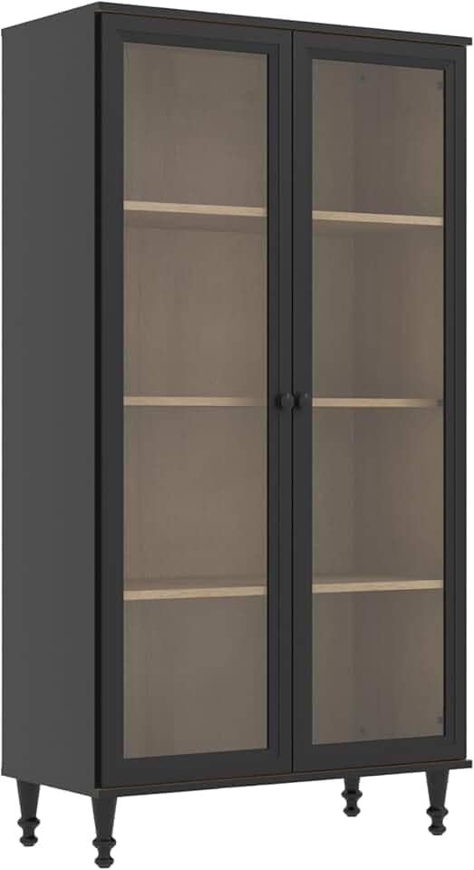 Cristaleira Estante Para Livros Ditália 2 Portas Vidro E-957 Cor:preto