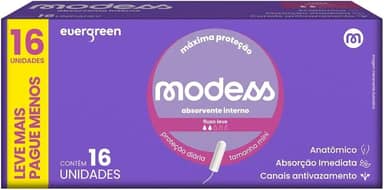 Absorvente Interno Modess Mini Fluxo Leve com 16un Evergreen