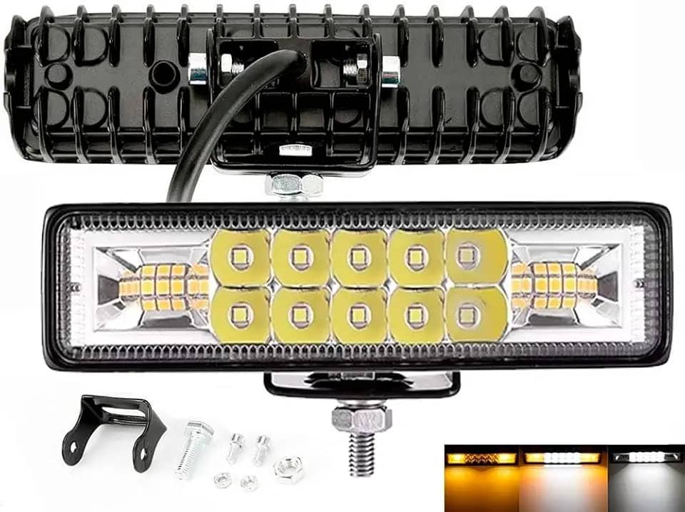 Farol De Milha Barra Aux 48w Led Branco Frio + Ambar Guincho Moto Carro Neblina C/ 3 Modos - Strobo/Pisca