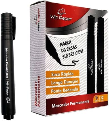 Caneta Marcador Permanente Papel, Cartolina, Plastico, Retroprojetor com 12 Unidades (Preto)
