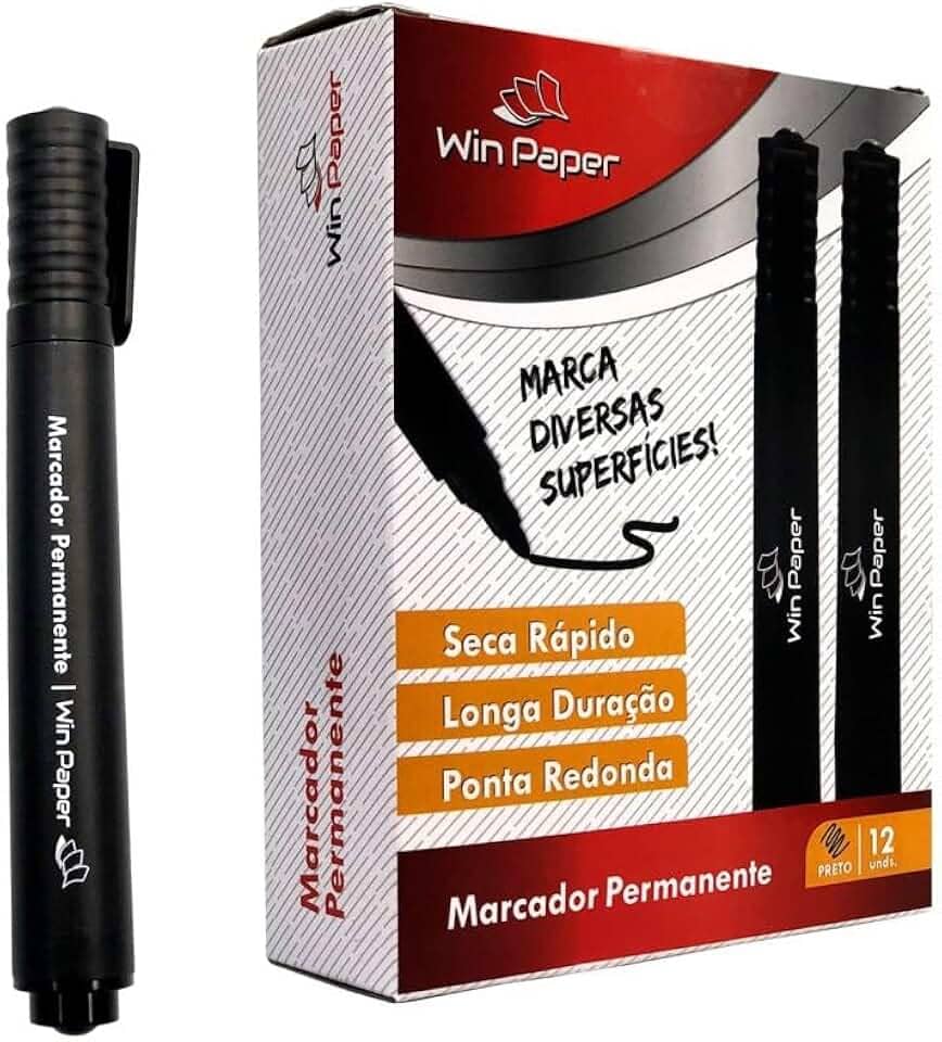 Caneta Marcador Permanente Papel, Cartolina, Plastico, Retroprojetor com 12 Unidades (Preto)