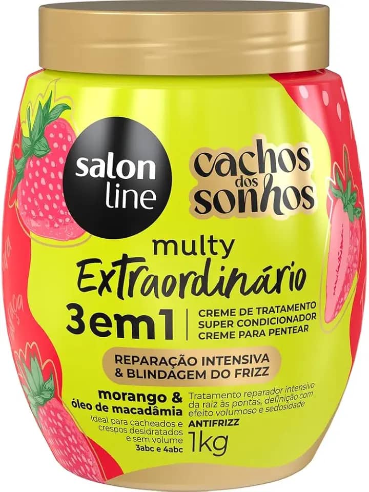 Salon Line, Creme de Tratamento 3 em 1, Multy Extraordinário, Cachos dos Sonhos, Morango e Óleo de Macadâmia, Vegano - Para Cabelos Cacheados e Crespos, 1kg