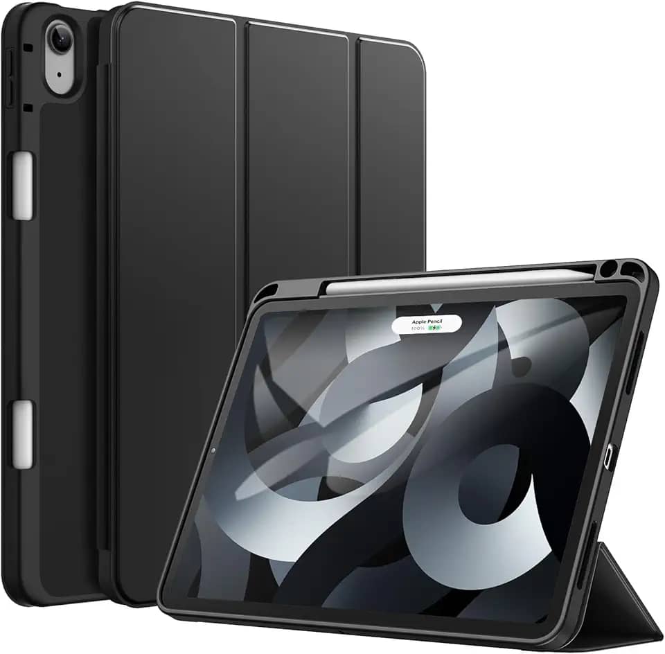 JETech Capa para iPad Air 11 Polegadas M3/M2 (2025/2024), iPad Air 5/4 (10,9 Polegadas, Modelo 2022/2020) com Porta Pencil, Suporte para Carregamento de 2º Pencil, Capa Fina para Tablet (Preto)