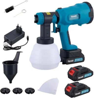 Hanabi Pistola de Pintura Bateria 21V 2.0AH Portáti Pistola de Pintura Elétrica Sem Fio 960W 1000ml Pulverizador de Tinta 2 Baterias 4 Bicos Ajustáveis de Tinta Spray para Móveis Paredes Metais