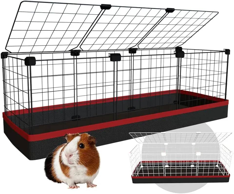 Cercado Gaiola Porquinho da Índia 30x90cm com Bandeja Higiênica Tapete Impermeável Fácil de Limpar Cercadinho Pet (Tela Branca e Tapete Azul)