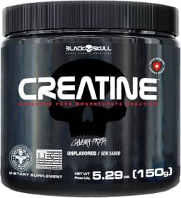 Black Skull Creatine Monohydrate - Suplementação para Treino, Performance, Ganho Muscular, Hipertrofia, Força e Resistência - Sem Sabor - Pote 150g