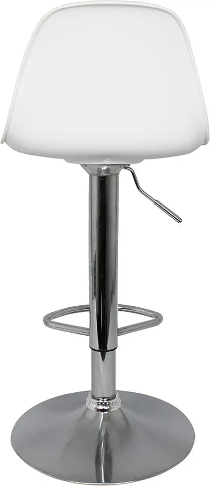 Banquetas de Cozinha, Bar, Salão de Festas, Bancada Giratória Alta com Regulagem de Altura, Amortecimento a gás, Base em Metal Cromado Cor Branca.