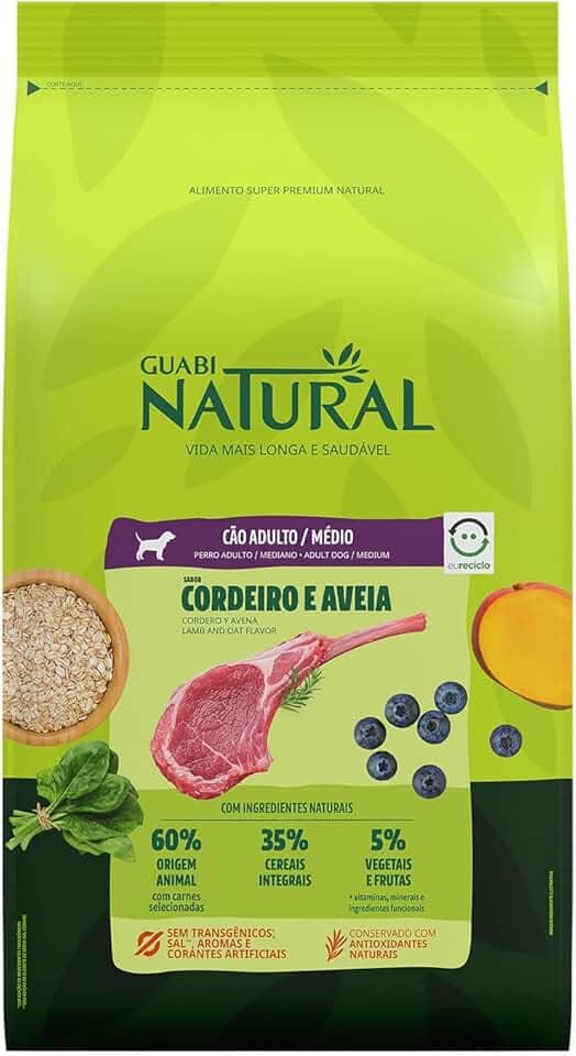 Guabi Natural - Ração Para Cães Adultos Porte Médio Cordeiro e Aveia 12 kg