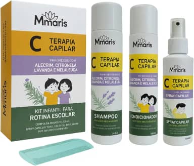 Kit Shampoo Condicionador Spray Terapia Capilar M MariS Rotina Escolar Uso Diário + Pente Fino Combate Piolhos e Lêndeas