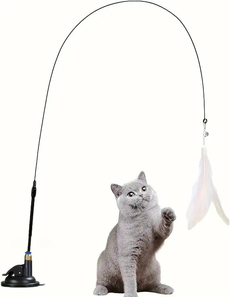 Varinha Interativa Para Gatos Com Penas, Sino e Ventosa Brinquedo De Estímulo E Caça Para Filhotes E Gatos Adultos (SORTIDO)