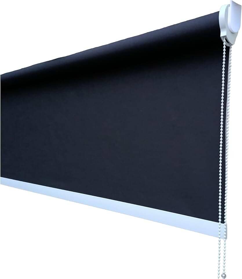 Cortina Persiana Rolo Blackout 100% (Cor Preto Liso Acabamento Branco ou Preto 1,40L x 1,40A SEM BANDÔ) Pronta para Instalação Ideal para Salas e Quartos