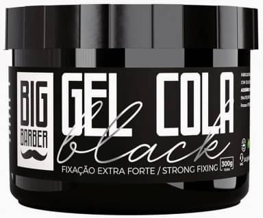 Gel Cola Black Big Barber 300g - Pigmentado Preto, Fixação Extra Forte, Cobre Cabelos Brancos, Modelador Masculino
