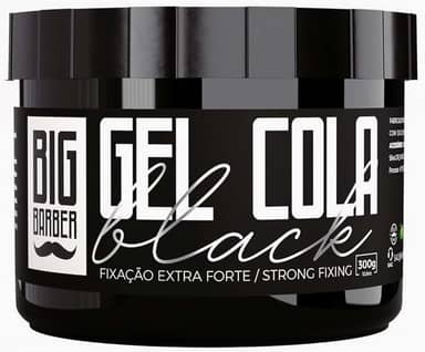 Gel Cola Black Big Barber 300g - Pigmentado Preto, Fixação Extra Forte, Cobre Cabelos Brancos, Modelador Masculino