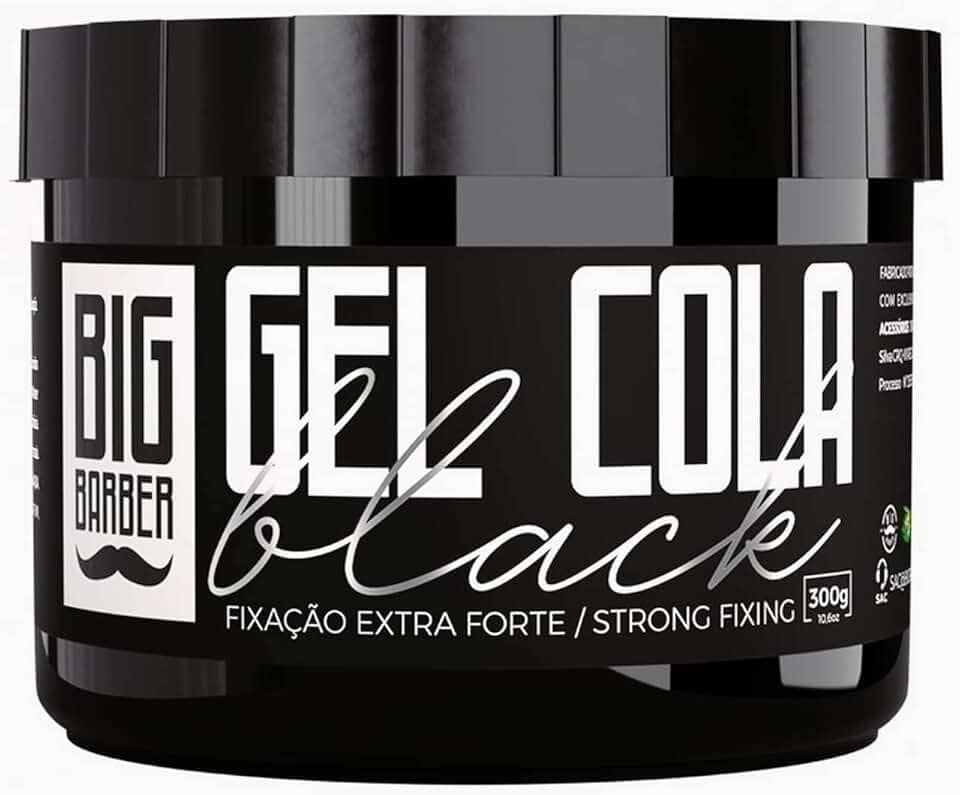 Gel Cola Black Big Barber 300g - Pigmentado Preto, Fixação Extra Forte, Cobre Cabelos Brancos, Modelador Masculino