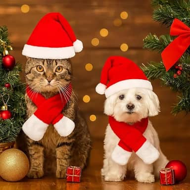 Chapéu de Papai Noel com cachecol, 2 peças, fantasia de Natal para gatos, cães pequenos, roupa para filhotes, gatinhos, festa de Natal, Halloween, cosplay - G