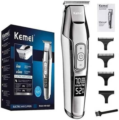 KEMEI Aparador de cabelo masculino sem fio, barbeiro, profissional, visor LCD, 0 mm, cortador de barba careca elétrico recarregável por USB Prata(XSH-5027)