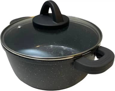 Panela Caçarola De Aluminio E Revestimento Cerâmico Tacho com Tampa em Vidro e Pegador em Silicone (Cinza Granito, 1,1L | 16cm)