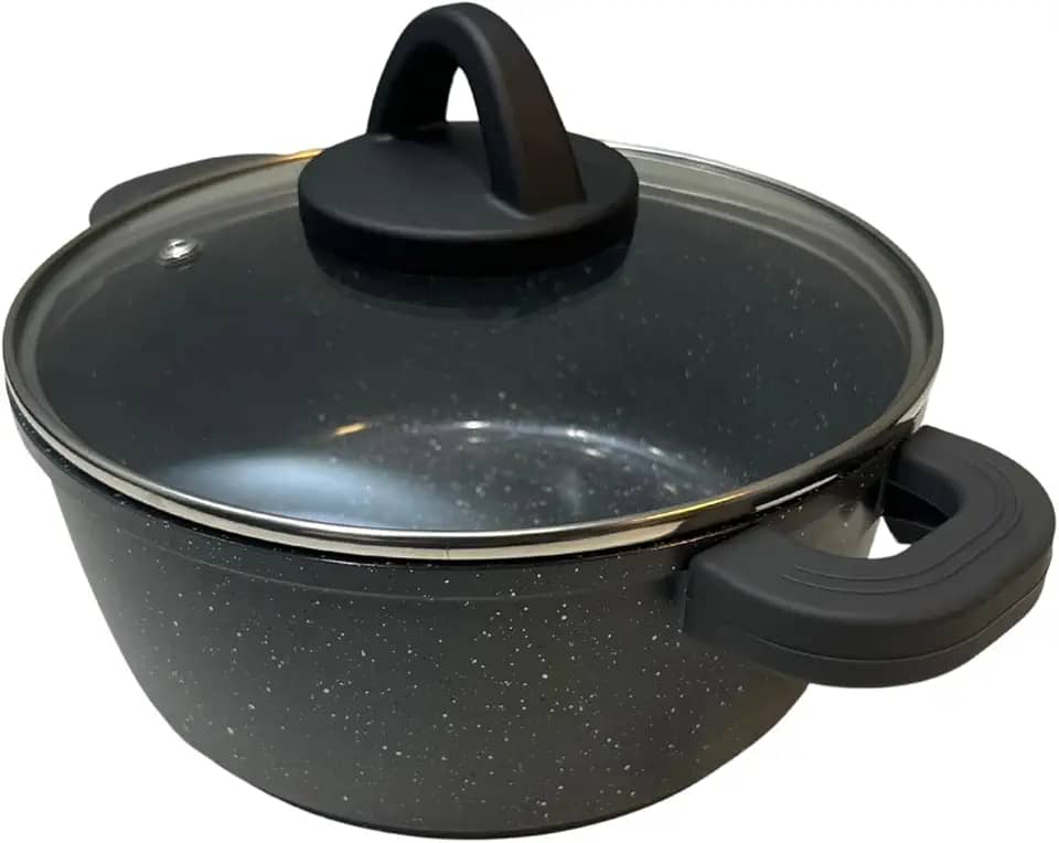 Panela Caçarola De Aluminio E Revestimento Cerâmico Tacho com Tampa em Vidro e Pegador em Silicone (Cinza Granito, 1,1L | 16cm)